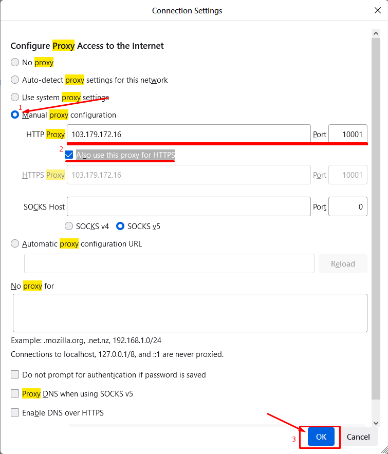 Cấu hình Proxy thủ công